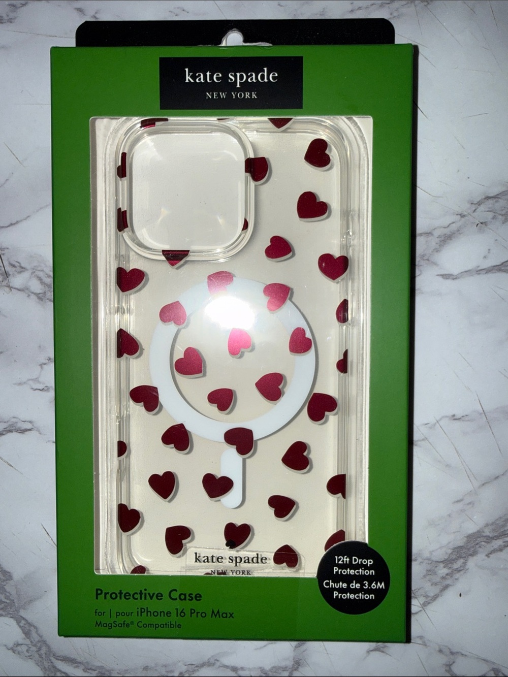 Kate Spade Apple iPhone 16 Pro Max Protective Case Clear Red Hearts NIB